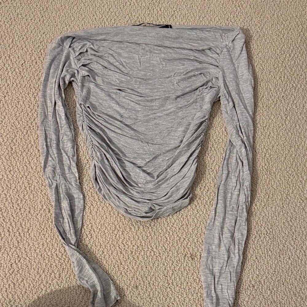 Silence + Noise Off Shoulder Light Gray Long Sleeve Top